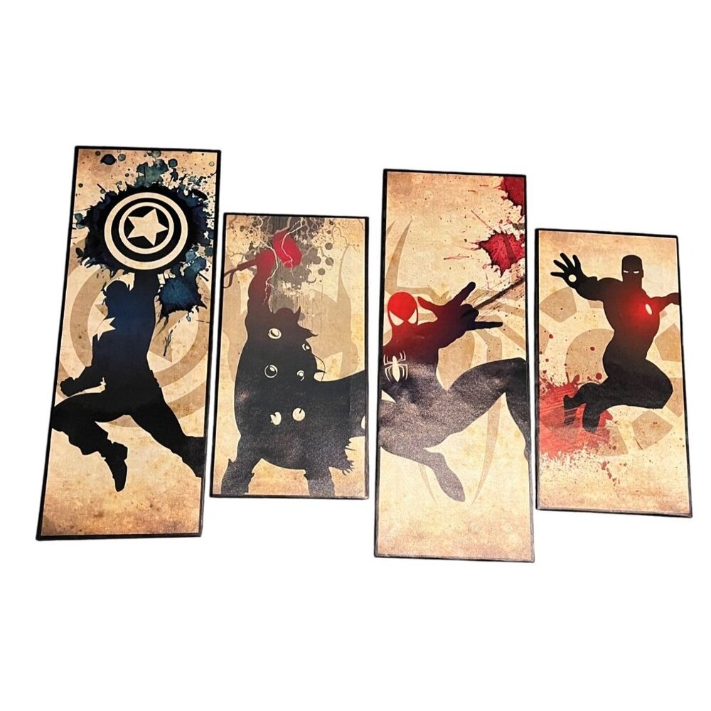 4 Marvel Silhouette Canvas Wall Art 32" Long Super Hero Set Light Weight TV Deco - Picture 9 of 11